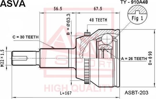 ASVA TY-910A48 - Joint Kit, drive shaft autospares.lv