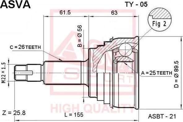 ASVA TY-05 - Joint Kit, drive shaft autospares.lv