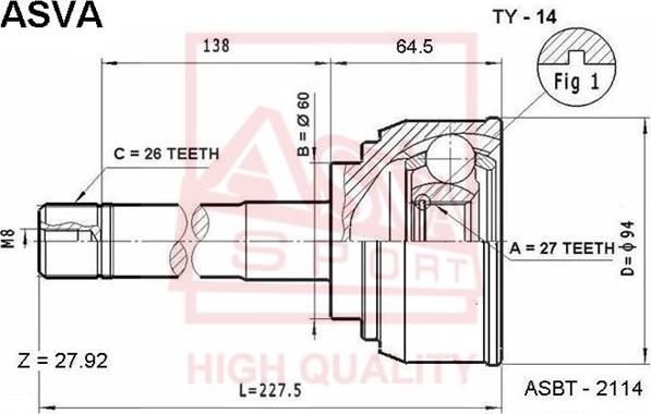 ASVA TY-14 - Joint Kit, drive shaft autospares.lv