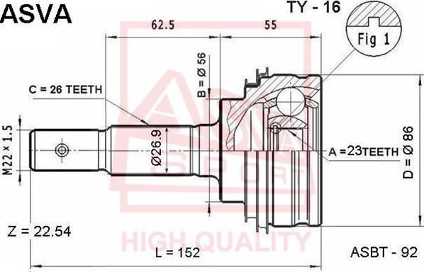 ASVA TY-16 - Joint Kit, drive shaft autospares.lv