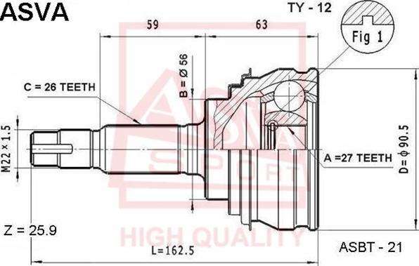 ASVA TY-12 - Joint Kit, drive shaft autospares.lv