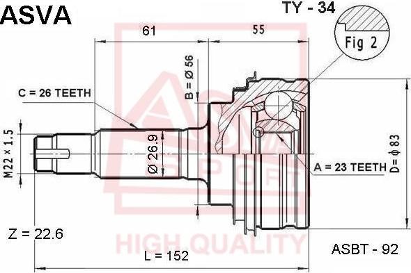 ASVA TY-34 - Joint Kit, drive shaft autospares.lv