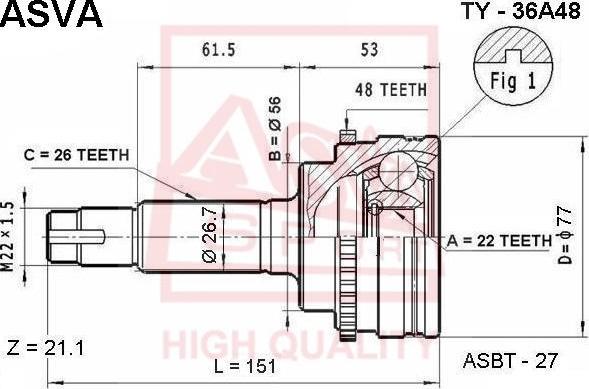 ASVA TY-36A48 - Joint Kit, drive shaft autospares.lv