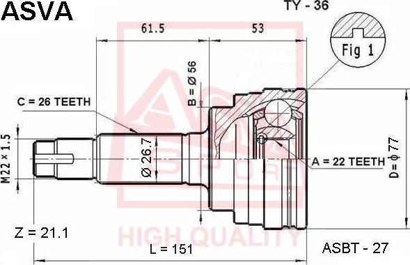 ASVA TY-36 - Joint Kit, drive shaft autospares.lv