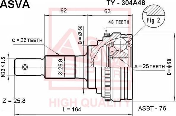 ASVA TY-304A48 - Joint Kit, drive shaft autospares.lv