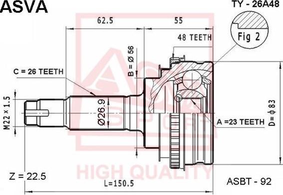 ASVA TY-26A48 - Joint Kit, drive shaft autospares.lv