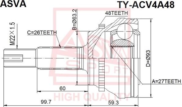 ASVA TY-ACV4A48 - Joint Kit, drive shaft autospares.lv