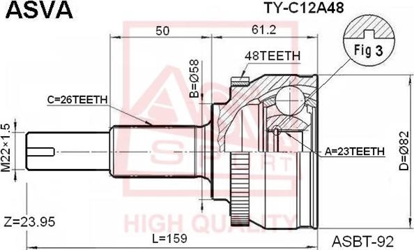 ASVA TY-C12A48 - Joint Kit, drive shaft autospares.lv