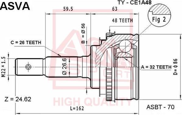 ASVA TY-CE1A48 - Joint Kit, drive shaft autospares.lv