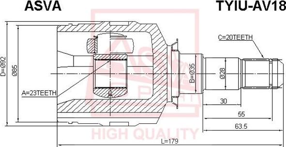 ASVA TYIU-AV18 - Joint Kit, drive shaft autospares.lv