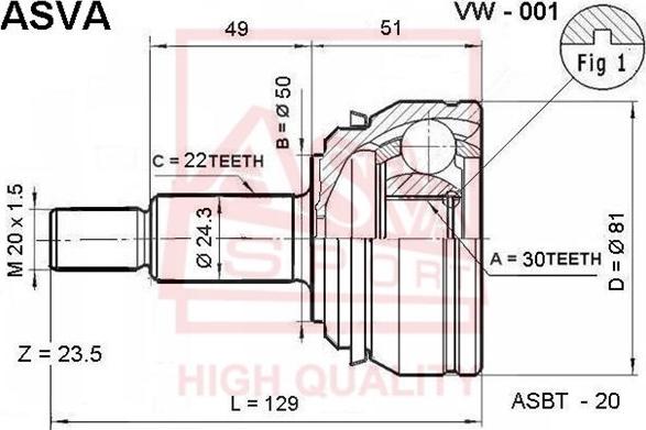 ASVA VW-001 - Joint Kit, drive shaft autospares.lv