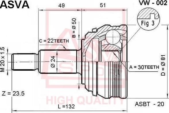 ASVA VW-002 - Joint Kit, drive shaft autospares.lv