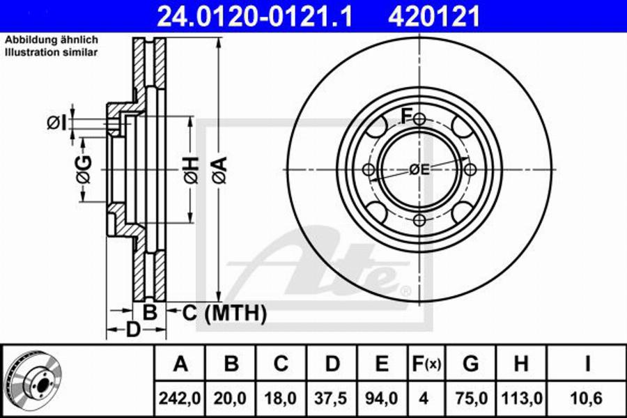 ATE 420121 - Brake Disc autospares.lv