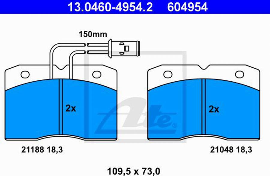 ATE 604954 - Brake Pad Set, disc brake autospares.lv