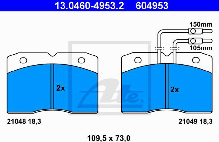 ATE 604953 - Brake Pad Set, disc brake autospares.lv