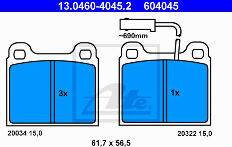 ATE 604045 - Brake Pad Set, disc brake autospares.lv