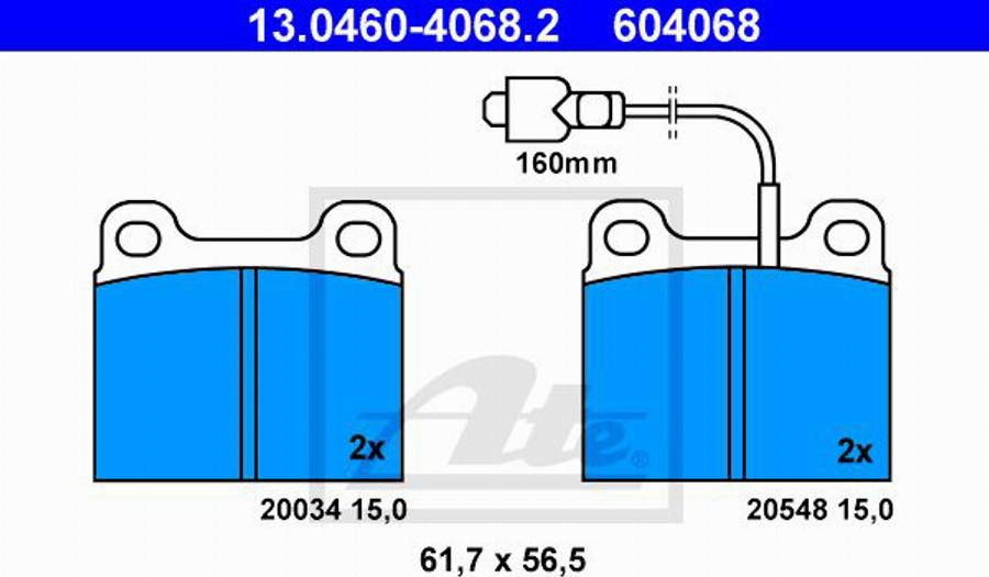 ATE 604068 - Brake Pad Set, disc brake autospares.lv