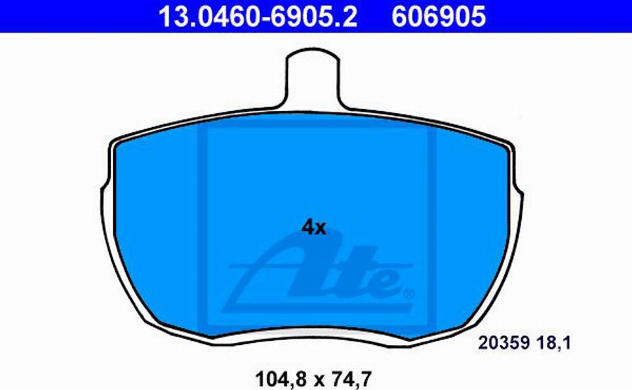 ATE 606905 - Brake Pad Set, disc brake autospares.lv