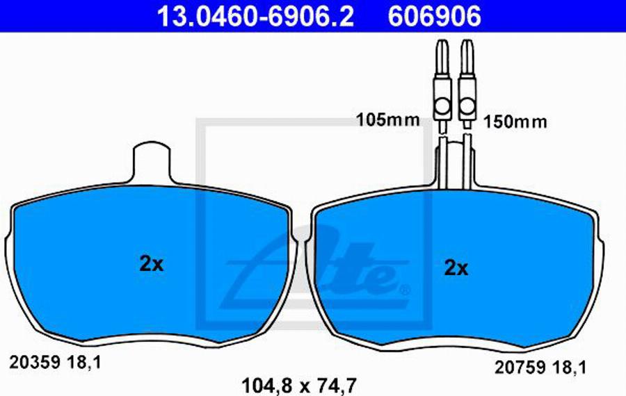 ATE 606906 - Brake Pad Set, disc brake autospares.lv