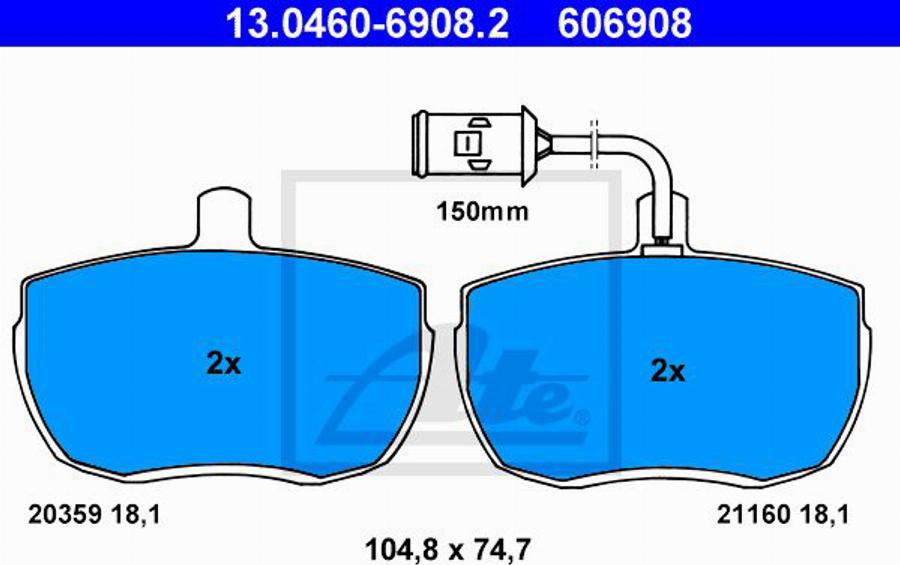 ATE 606908 - Brake Pad Set, disc brake autospares.lv