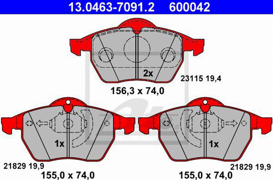 ATE 600042 - Brake Pad Set, disc brake autospares.lv