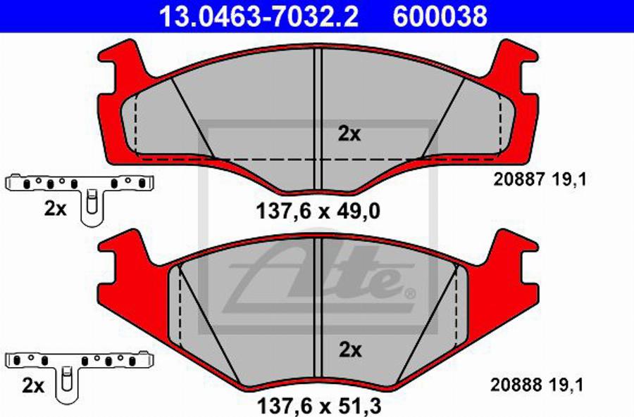 ATE 600038 - Brake Pad Set, disc brake autospares.lv