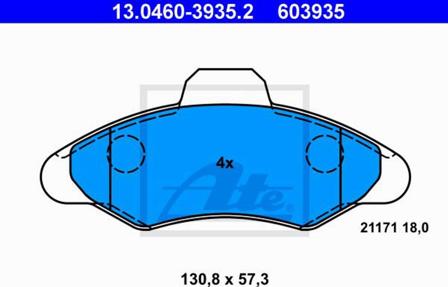 ATE 603935 - Brake Pad Set, disc brake autospares.lv