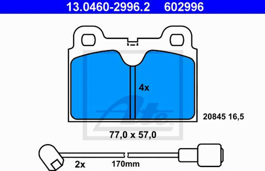 ATE 602996 - Brake Pad Set, disc brake autospares.lv