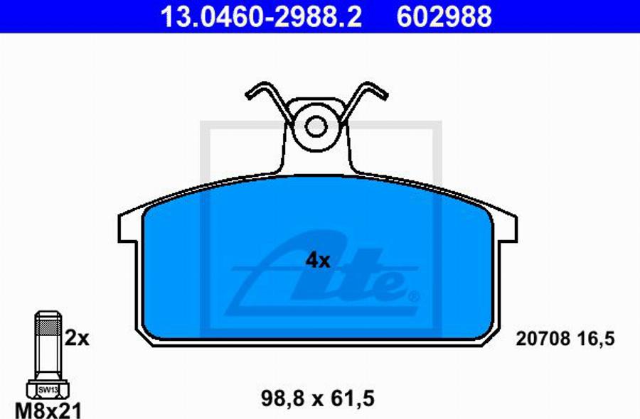 ATE 602988 - Brake Pad Set, disc brake autospares.lv