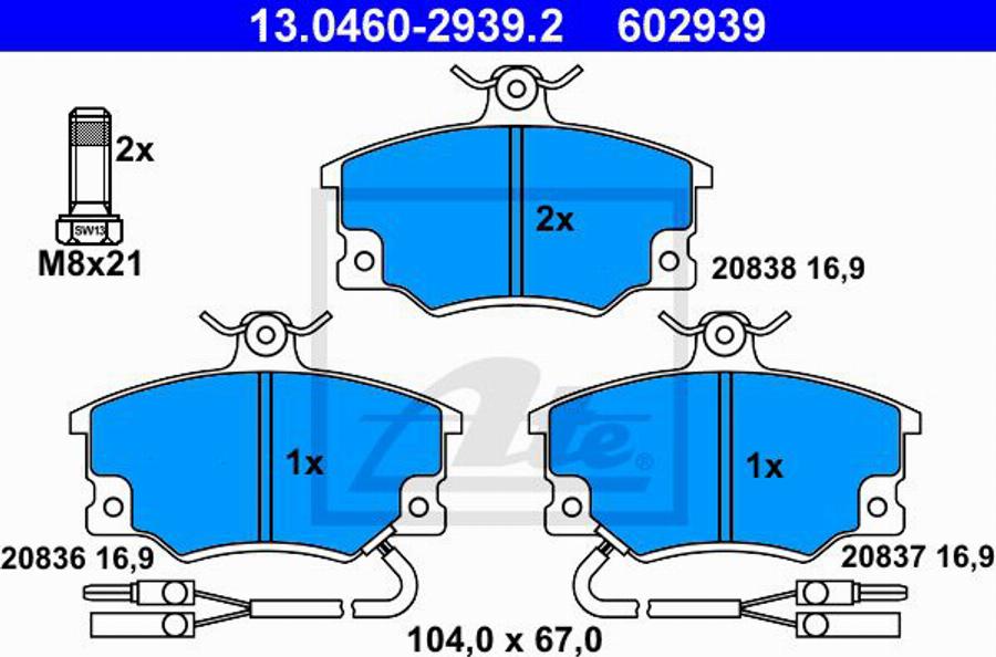 ATE 602939 - Brake Pad Set, disc brake autospares.lv