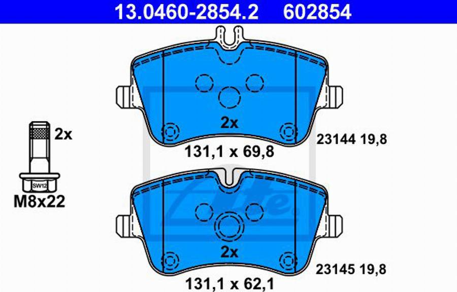 ATE 602854 - Brake Pad Set, disc brake autospares.lv