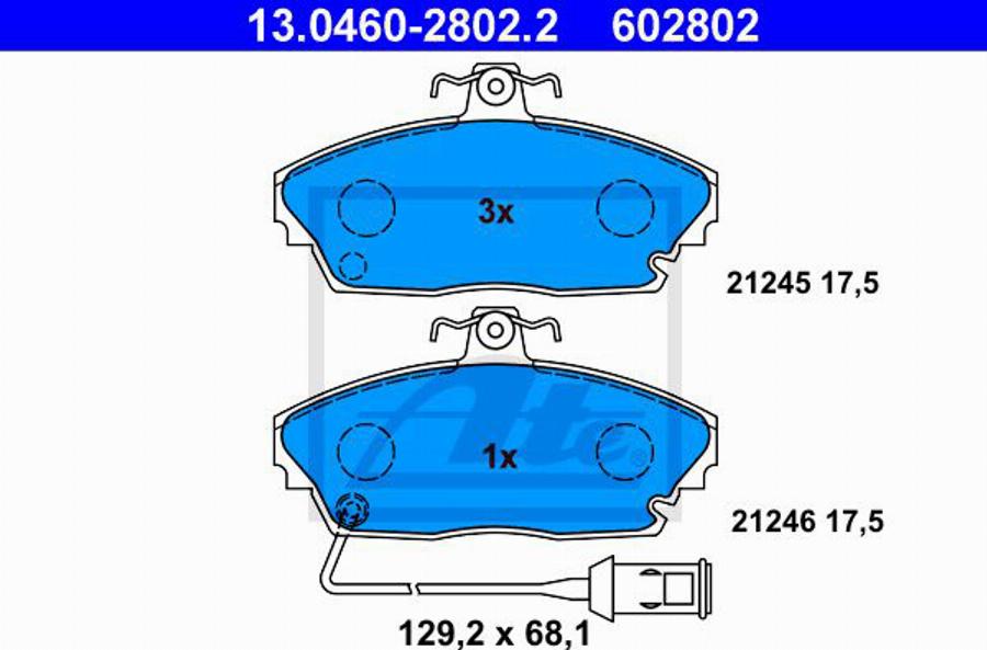 ATE 602802 - Brake Pad Set, disc brake autospares.lv