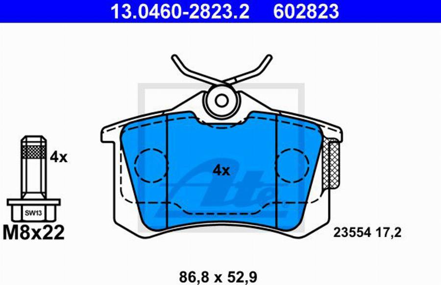 ATE 602823 - Brake Pad Set, disc brake autospares.lv