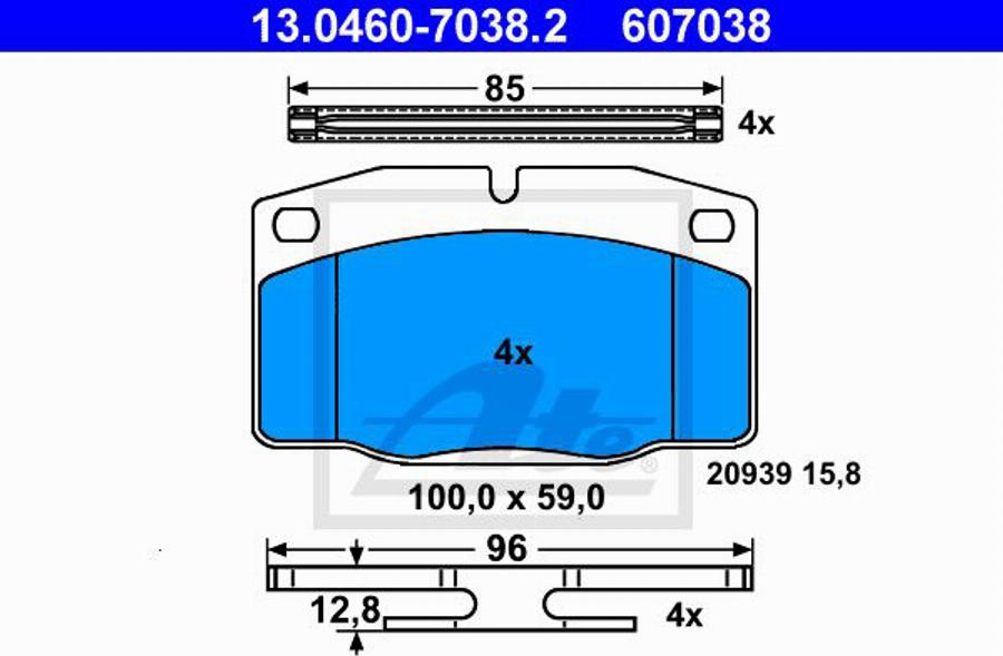 ATE 607038 - Brake Pad Set, disc brake autospares.lv