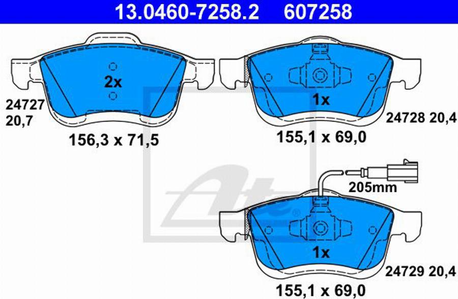 ATE 607258 - Brake Pad Set, disc brake autospares.lv