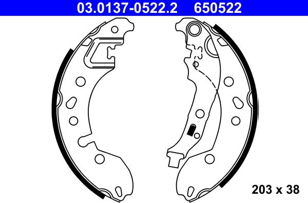 ATE 03.0137-0522.2 - Brake Shoe Set autospares.lv