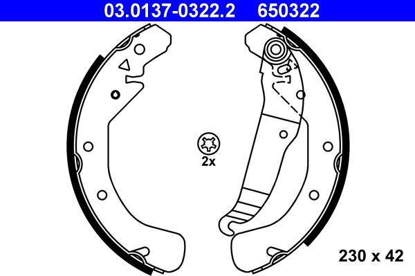 ATE 03.0137-0322.2 - Brake Shoe Set autospares.lv