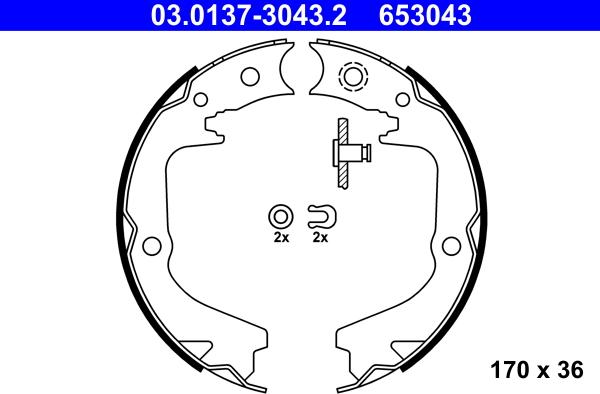 ATE 03.0137-3043.2 - Brake Shoe Set, parking brake autospares.lv