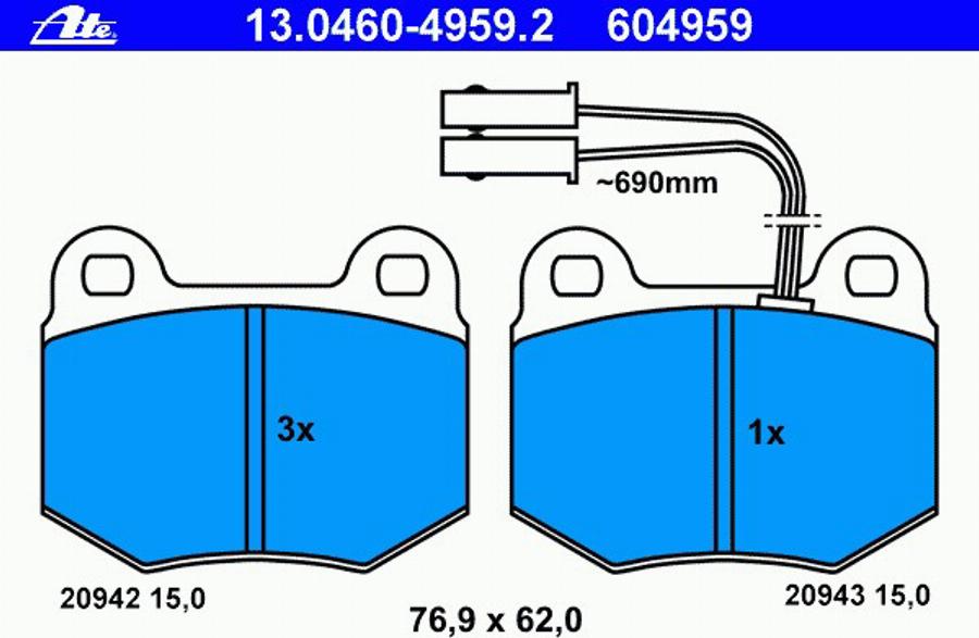 ATE 13046049592 - Brake Pad Set, disc brake autospares.lv