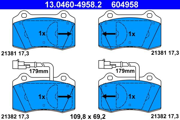 ATE 13.0460-4958.2 - Brake Pad Set, disc brake autospares.lv