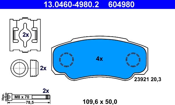 ATE 13.0460-4980.2 - Brake Pad Set, disc brake autospares.lv