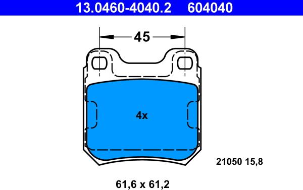 ATE 13.0460-4040.2 - Brake Pad Set, disc brake autospares.lv