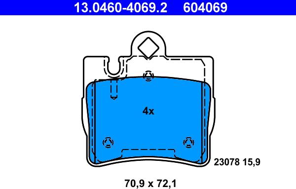 ATE 13.0460-4069.2 - Brake Pad Set, disc brake autospares.lv