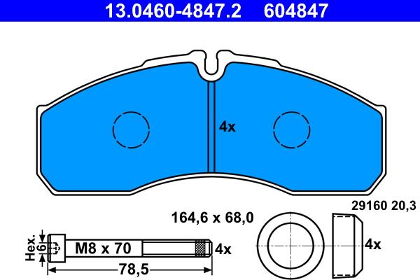ATE 13.0460-4847.2 - Brake Pad Set, disc brake autospares.lv