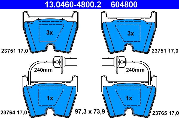 ATE 13.0460-4800.2 - Brake Pad Set, disc brake autospares.lv