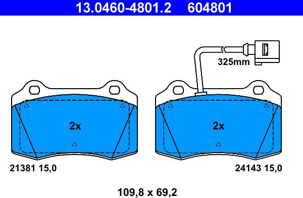 ATE 13.0460-4801.2 - Brake Pad Set, disc brake autospares.lv