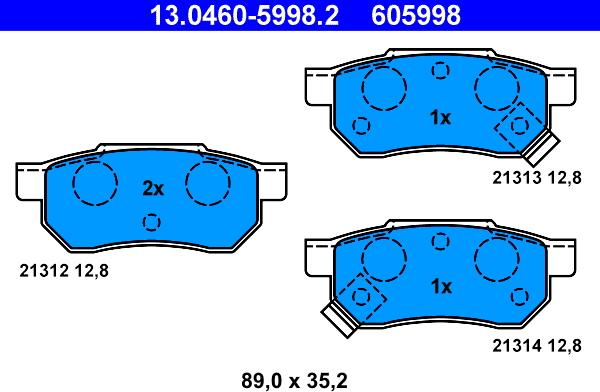 ATE 13.0460-5998.2 - Brake Pad Set, disc brake autospares.lv
