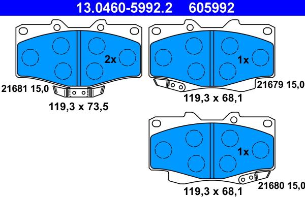 ATE 13.0460-5992.2 - Brake Pad Set, disc brake autospares.lv