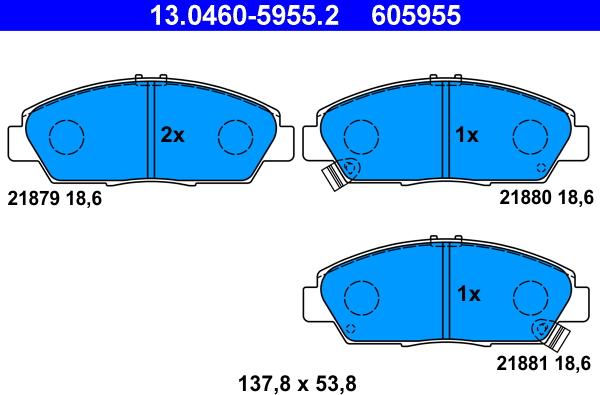 ATE 13.0460-5955.2 - Brake Pad Set, disc brake autospares.lv