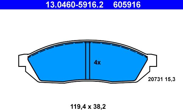 ATE 13.0460-5916.2 - Brake Pad Set, disc brake autospares.lv